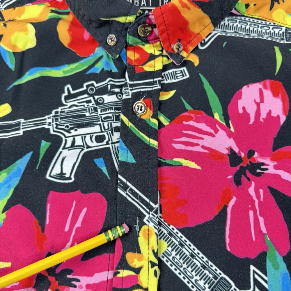Combat Iron Apparel Button Up Short Sleeve Men M All Over Print Floral M16 AR15 - Picture 5 of 12